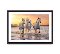 Lithobee - White Horses On A Beach Camargue France - Printed Wall Art Design in Sizes A2, A3 & A4 Framed in a Stylish Quality Coloured Frame or Unframed (A2 Black Abraded Frame)
