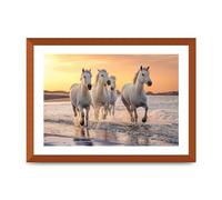 Lithobee - White Horses On A Beach Camargue France - Printed Wall Art Design in Sizes A2, A3 & A4 Framed in a Stylish Quality Coloured Frame or Unframed (A3 Bronze Abraded Frame)