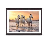 Lithobee - White Horses On A Beach Camargue France - Printed Wall Art Design in Sizes A2, A3 & A4 Framed in a Stylish Quality Coloured Frame or Unframed (A3 Black Saw Cut Grain Frame)