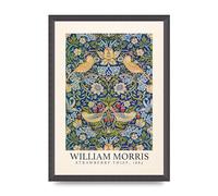Lithobee - William Morris Strawberry Thief 1883 - Printed Wall Art Design in Sizes A2, A3 & A4 Framed in a Stylish Coloured Frame or Unframed (A3 Black Grain Frame)