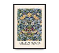 Lithobee - William Morris Strawberry Thief 1883 - Printed Wall Art Design in Sizes A2, A3 & A4 Framed in a Stylish Coloured Frame or Unframed (A3 Black Brushed Frame)