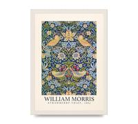 Lithobee - William Morris Strawberry Thief 1883 - Printed Wall Art Design in Sizes A2, A3 & A4 Framed in a Stylish Coloured Frame or Unframed (A3 White Grain Frame)