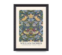 Lithobee - William Morris Strawberry Thief 1883 - Printed Wall Art Design in Sizes A2, A3 & A4 Framed in a Stylish Coloured Frame or Unframed (A4 Black Ornate Frame)