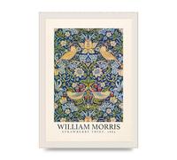 Lithobee - William Morris Strawberry Thief 1883 - Printed Wall Art Design in Sizes A2, A3 & A4 Framed in a Stylish Coloured Frame or Unframed (A4 White Grain Frame)