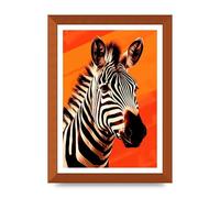 Lithobee - Zebra Portrait Intensified on Orange Home Wall Art Prints - A4 Bronze Abraded Frame