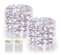 LitHome 2 Pack Cool White Fairy Lights Battery Operated, 20 FT 60 LED Twinkle Lights Battery Operated 2 Modes, Waterproof Led Fairy String Light for Indoor Outdoor Christmas Wedding Bedroom Decor