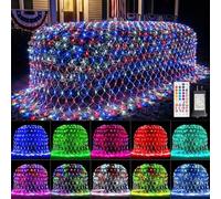 LitHome 204 LED Christmas Net Lights Outdoor Connectable, 9.8ft x 6.6ft Color Changing Christmas Net Lights with Remote, Red White and Blue Light Plug in for Bushes, July 4th, Xmas, Garden Decor