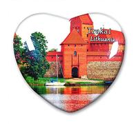 Lithuania Trakai Fridge Magnet Refrigerator Stickers Collection Decorative Magnet Travel Souvenir Heart-Shaped Crystal Glass
