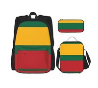 Lithuanian Flag Stylish Travel Backpack, Lunch Box, Pencil Case Set, Cute Water Resistant Durable Lightweight Black, One Size, Black, One Size
