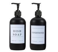 Litinliv 2Pcs Soap Dispenser,Refillable Pump Bottle Dispenser,Modern Matte Black Glass Soap Dispenser Set for Kitchen and Bathroom with plastic Pump and Waterproof Labels
