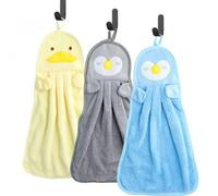 Litinliv 3 Pcs Hand Towel for Kids, Cute Animals Hand Towels, Fast Drying Towel, Kids Washcloth Towels, Children Hand Towel, Kids Hand Towel, Coral Velvet Kitchen Hand Dry Towel, with 3 Hanger Hook