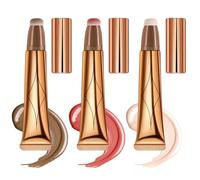 Litinliv 3PCS Cream Contour Beauty Wand with Cushion Applicator, Liquid Highlighter Wand, Blush Wand, Face Blush Illuminator Makeup Stick, Long Lasting Smooth Natural Matte Finish, Cream Blush Stick