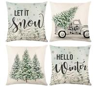 LITIVY Christmas Pillow Covers Set of 4 for Christmas Decor Xmas Decorative Pillowcase Winter Holiday Throw Cushion Case for Home (Pickup Christmas Tree) (Green, 16"x16")