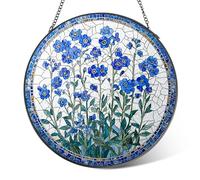 LITIVY Forget-Me-Not Flower Stained Glass Suncatcher,5.9 Inch Handmade Blue Floral Window Hanging Decor - Garden, Sun Catcher Home Decor for Women, Mom, Aunt, Grandma (Small)