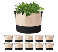 LITLANDSTAR 5 Gallon Plant Grow Bags, 10 Pack Heavy Duty Thickened Nonwoven Fabric Plant Pots with Handles and Label Bags, Fabric Grow Bags for Growing Vegetables Flowers Herbs (Black Mixed Camel)