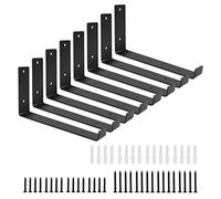 LITLANDSTAR 8 x Heavy Duty Shelf Brackets, Black Rustic Shelf Brackets for Wooden Wall Shelves Vintage Metal Shelf Bracket with Lip for Scaffold Board Shelving, 255mm x 140mm