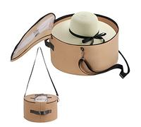 LITLANDSTAR Hat Organizer for Women and Men, 17" D x 10" H Felt Round Hat Storage Box Portable Hat Container Foldable Hat Holder with Dust Proof Lid, Hat Rack for Closet or Travel, Khaki