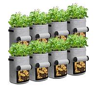 LITLANDSTAR Potato Grow Bags, 8 Pack 10 Gallon Heavy Duty Garden Grow Bags Thickened Nonwoven Fabric Pots with Window and Handles, Garden Planting Bag for Outdoor and Indoor Planting, Grey