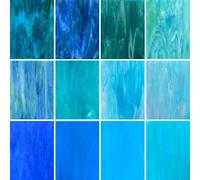 LITMIND 12 Sheets Blue Stained Glass Variety Pack, 4 x 6 Inch Smooth Opaque Art Glass for Mosaic Crafts, DIY Art Projects & Supplies