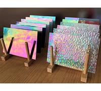 LITMIND 12 Sheets Iridescent Glass Stained Glass Sheets, 4x6 inch Glass Mosaic Tiles for Crafts, Cathedral Art Glass Pack, Assorted Colors (Iridized Opaque & Translucent Textures)