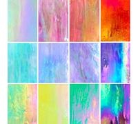 LITMIND 12 Sheets Iridescent Stained Glass Sheets - 4 x 6 Inch Opaque Rainbow Art Glass for Mosaics, Crafts & DIY Project