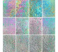 LITMIND 12 Sheets Iridescent Transparent Textured Stained Glass Variety Pack, 4 x 6 Inch Cathedral Art, Mosaic Pieces for Crafts & Projects