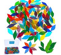 LITMIND 120 Pieces Assorted Colors Transparent Mosaic Glass Petals & Leaves, Hand-Cut Stained Glass Mosaic Tiles for Crafts, Ideal for Mosaic Art Projects and Home Décor