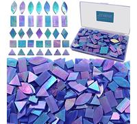 LITMIND 200 Pieces Iridescent Glass Mosaic Tiles for Crafts, 5 Shapes Mixed Stained Glass Supplies (Iridescent Blue)
