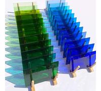 LITMIND 24 Sheets Transparent Stained Glass Sheets - Blue & Green Gradient 6 x 4 Inch Smooth Art Glass for Mosaics, Suncatchers & DIY Crafts