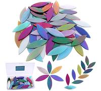 LITMIND 50 Pcs Iridescent Glass Large Petals Mosaic Tiles for Crafts, 2" x 0.63" Hand Cut Stained Glass Leaves Pieces, Rainbow Glass Flowers Mosaic Making Supplies