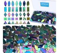 LITMIND Dark Green Iridescent Stained Glass Mosaic Tiles for Crafts - 240 Pieces, 5 Shapes Mixed (Rectangle, Triangle, Rhombus, Square, Leaf) - Ideal for Mosaic Making Projects
