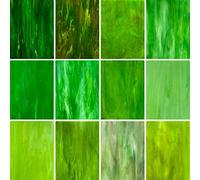 LITMIND Green Stained Glass Sheets - 12 Mixed Green Tiles, 4 x 6 Inch, Starter Kit for Adults