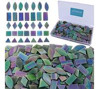LITMIND Iridescent Glass Mosaic Tiles for Crafts, 240 Pieces 5 Shapes Mixed Stained Glass Pieces, Mosaic Kits for Adults (Iridescent LawnGreen)