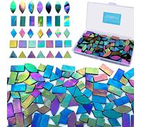 LITMIND Iridescent Glass Mosaic Tiles for Crafts, 240 Pieces 5 Shapes Mixed Stained Glass Supplies (Iridescent Black)