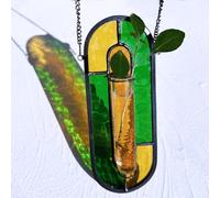 LITMIND Multi-Color Stained Glass Propagation Station - Handcrafted Translucent Suncatcher Planter with 2 Tubes, Hanging Hydroponic Décor for Windows & Garden