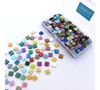LITMIND Square Iridescent Glass Mosaic Tiles for Crafts, 0.4" x 0.4" Precut Mixed Colors Stained Glass Pieces, DIY Mosaic Making Supplies for Adults, 8oz
