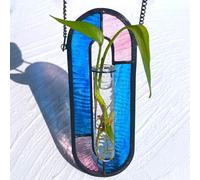 LITMIND Stained Glass Plant Propagation Station, Hanging Hydroponic Planter Terrarium with 2 Glass Tubes - Perfect for Home & Garden Décor