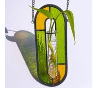 LITMIND Stained Glass Plant Propagation Station, Hanging Hydroponic Planter Terrarium with 2 Glass Tubes - Perfect for Home & Garden Décor