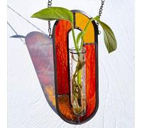 LITMIND Transparent Stained Glass Propagation Station - Handcrafted Suncatcher Hanging Planter with 2 Glass Tubes, Multi-Color Hydroponic Wall Décor for Windows, Home & Garden