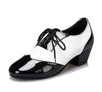 LITNERMIA Mens Lace-up Leather Latin Chacha Tango Jazz Rumba Ballroom Modern Dance Shoes (Black White PU 4.5cm) UK9