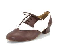 LITNERMIA Mens Lace-up Leather Latin Chacha Tango Jazz Rumba Ballroom Modern Dance Shoes (Brown White 4.5cm) UK9
