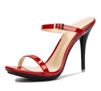 LITNERMIA Sandals Heels for Women Backless Dress Party Mules Slip on Adjustable Ankle Strap Buckle Summer Shoes,Red 5.5