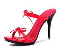 LITNERMIA Sandals Heels for Women Backless Dress Party Mules Slip on Adjustable Ankle Strap Buckle Summer Shoes,Red 5