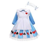 Lito Angels Alice in Wonderland Fancy Dress Up Costume Set with White Pinafore Apron and Headband for Kids Girls Age 6-7 Years