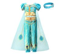 Lito Angels Arabian Princess Jasmine Fancy Dress Up Costume with Headband & Cape for Kids Girls Belly Dance Party Outfit Age 8-9 Years, B