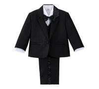 Lito Angels Baby Boy Formal Dress Suit Wedding Outfit Wear, 5 Pieces Set (Blazer, Shirt, Waistcoat, Trousers, Bow Tie) Age 12 Months (Tag Number 12M), Black