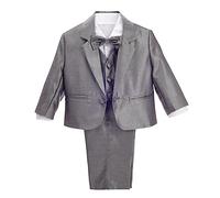 Lito Angels Baby Boy Formal Dress Suit Wedding Outfit Wear, 5 Pieces Set (Blazer, Shirt, Waistcoat, Trousers, Bow Tie) Age 9 Months (Tag Number 9M), Silver Grey