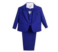 Lito Angels Baby Boy Formal Suit, 5 Pieces Set Wedding Christening Baptism Outfit (Blazer, Shirt, Waistcoat, Trousers, Bow Tie) Ivory/White/Black/Royal Blue