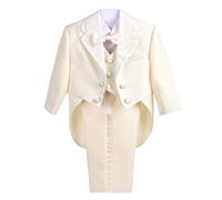 Lito Angels Baby Boy Tuxedo Formal Suits Wedding Page Boy Christening Baptism Outfit, 5 Pieces Set (Blazer, Shirt, Waistcoat, Trousers, Bow Tie) Age 12 Months, Ivory