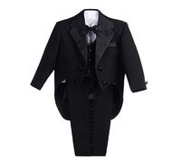 Lito Angels Baby Boy Tuxedo Formal Suits Wedding Page Boy Outfit, 5 Pieces Set (Blazer, Shirt, Waistcoat, Trousers, Bow Tie) Age 9 Months, Black